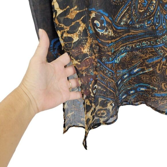 Venus Dress Sheer Peasant Resort Beaded V Mini Tunic Kaftan Paisley Brown Sz S/M - Picture 5 of 14